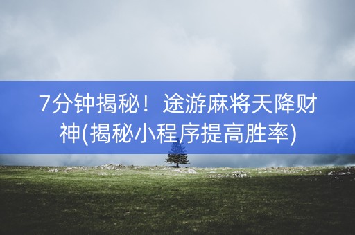 7分钟揭秘！途游麻将天降财神(揭秘小程序提高胜率)