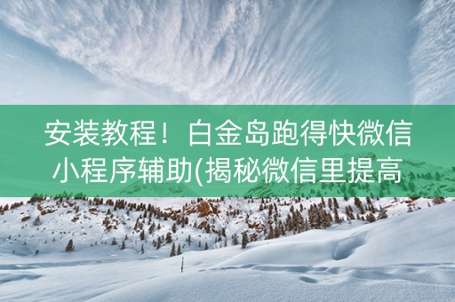安装教程！白金岛跑得快微信小程序辅助(揭秘微信里提高胜率)