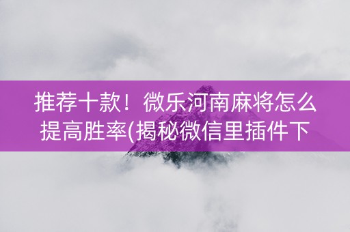推荐十款！微乐河南麻将怎么提高胜率(揭秘微信里插件下载)