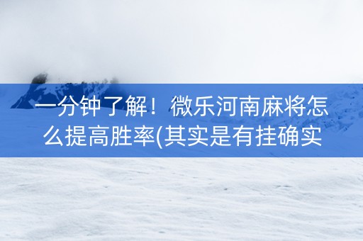 一分钟了解！微乐河南麻将怎么提高胜率(其实是有挂确实有挂)