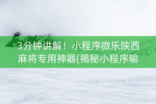 3分钟讲解！小程序微乐陕西麻将专用神器(揭秘小程序输赢技巧)