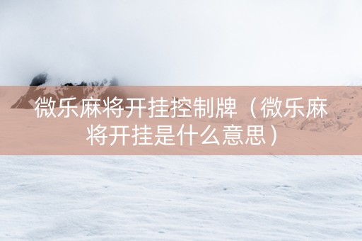 微乐麻将开挂控制牌（微乐麻将开挂是什么意思）