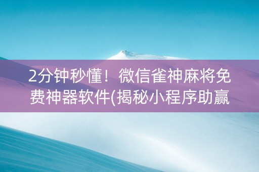 2分钟秒懂！微信雀神麻将免费神器软件(揭秘小程序助赢软件)