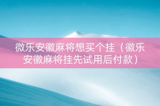 微乐安徽麻将想买个挂（徽乐安徽麻将挂先试用后付款）