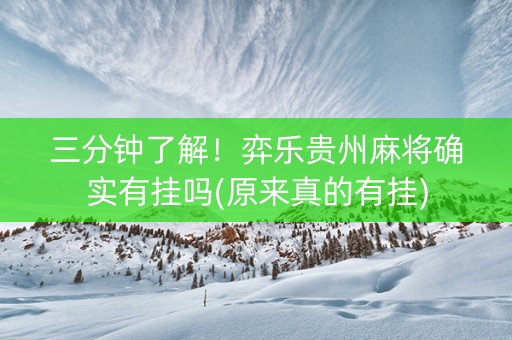 三分钟了解！弈乐贵州麻将确实有挂吗(原来真的有挂)