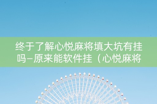 终于了解心悦麻将填大坑有挂吗—原来能软件挂（心悦麻将的挂是真的吗）