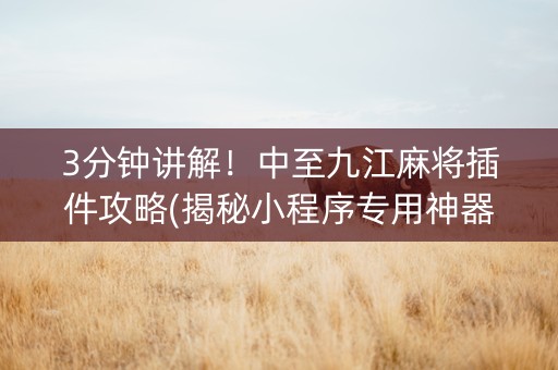 3分钟讲解！中至九江麻将插件攻略(揭秘小程序专用神器下载)