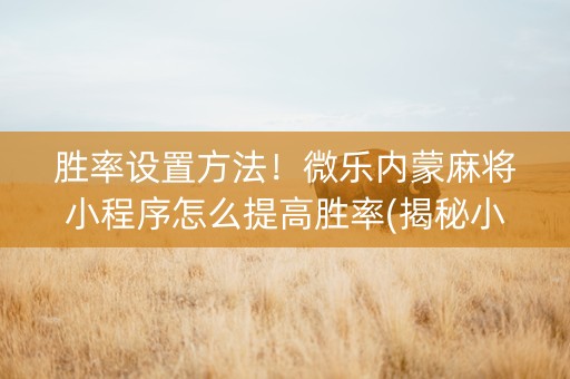 胜率设置方法！微乐内蒙麻将小程序怎么提高胜率(揭秘小程序系统发好牌)
