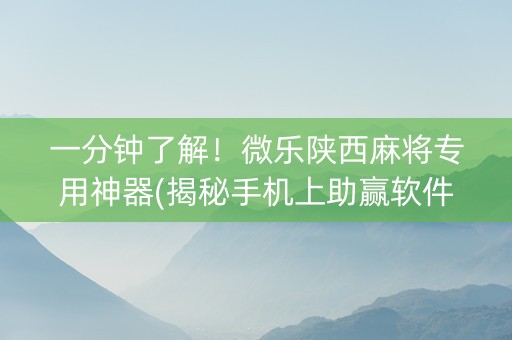 一分钟了解！微乐陕西麻将专用神器(揭秘手机上助赢软件)