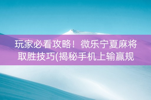 玩家必看攻略！微乐宁夏麻将取胜技巧(揭秘手机上输赢规律)