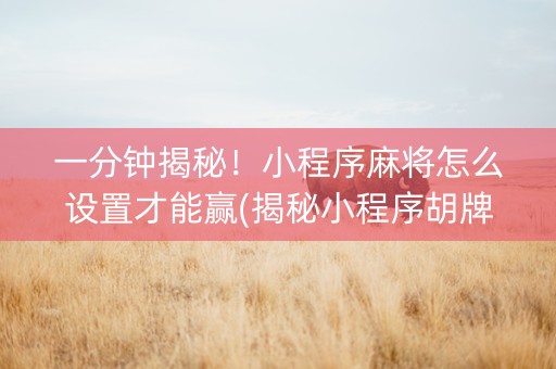 一分钟揭秘！小程序麻将怎么设置才能赢(揭秘小程序胡牌技巧)