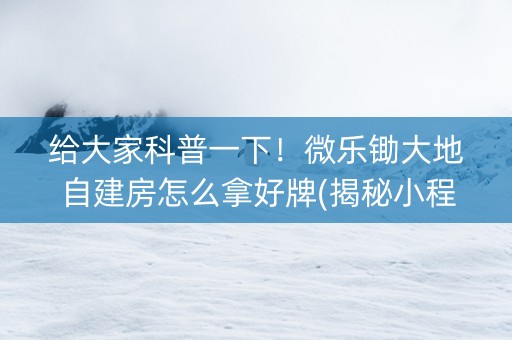 给大家科普一下！微乐锄大地自建房怎么拿好牌(揭秘小程序怎么容易赢)
