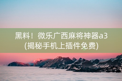 黑料！微乐广西麻将神器a3(揭秘手机上插件免费)