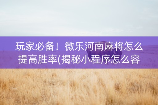 玩家必备！微乐河南麻将怎么提高胜率(揭秘小程序怎么容易赢)