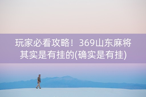 玩家必看攻略！369山东麻将其实是有挂的(确实是有挂)