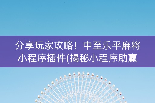 分享玩家攻略！中至乐平麻将小程序插件(揭秘小程序助赢神器购买)