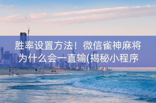 胜率设置方法！微信雀神麻将为什么会一直输(揭秘小程序插件下载)