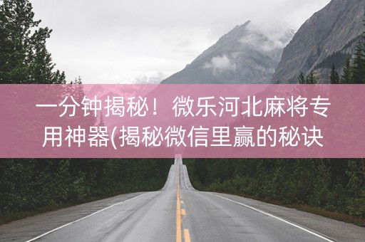 一分钟揭秘！微乐河北麻将专用神器(揭秘微信里赢的秘诀)