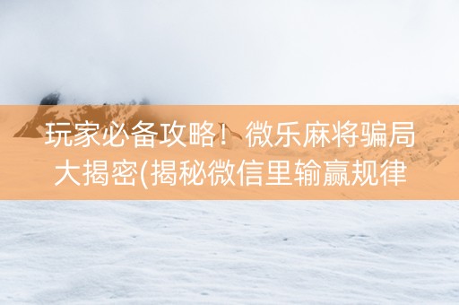 玩家必备攻略！微乐麻将骗局大揭密(揭秘微信里输赢规律)