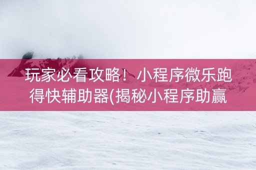 玩家必看攻略！小程序微乐跑得快辅助器(揭秘小程序助赢软件)