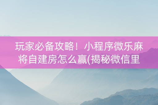 玩家必备攻略！小程序微乐麻将自建房怎么赢(揭秘微信里提高胜率)