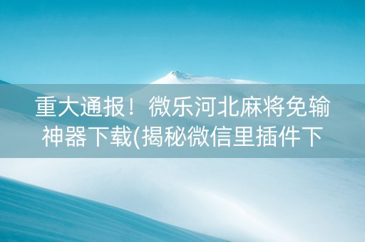 重大通报！微乐河北麻将免输神器下载(揭秘微信里插件下载)