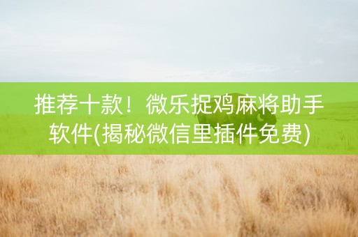 推荐十款！微乐捉鸡麻将助手软件(揭秘微信里插件免费)