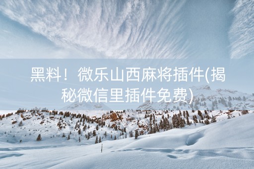 黑料！微乐山西麻将插件(揭秘微信里插件免费)