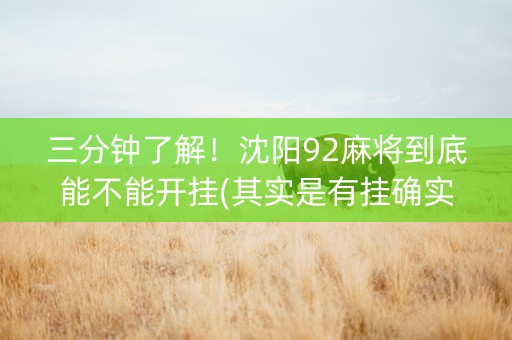 三分钟了解！沈阳92麻将到底能不能开挂(其实是有挂确实有挂)