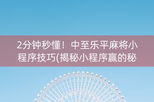 2分钟秒懂！中至乐平麻将小程序技巧(揭秘小程序赢的秘诀)