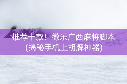 推荐十款！微乐广西麻将脚本(揭秘手机上胡牌神器)