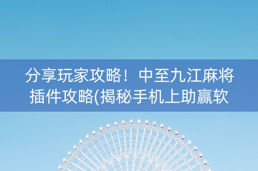 分享玩家攻略！中至九江麻将插件攻略(揭秘手机上助赢软件)
