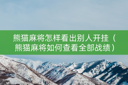 熊猫麻将怎样看出别人开挂（熊猫麻将如何查看全部战绩）