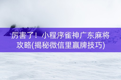 厉害了！小程序雀神广东麻将攻略(揭秘微信里赢牌技巧)