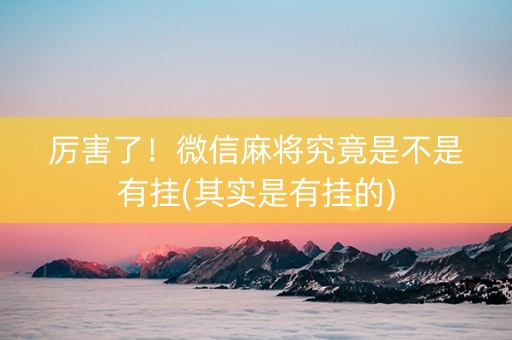 厉害了！微信麻将究竟是不是有挂(其实是有挂的)