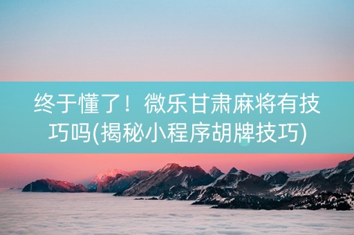 终于懂了！微乐甘肃麻将有技巧吗(揭秘小程序胡牌技巧)
