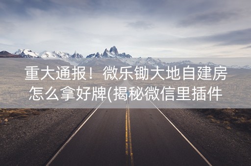 重大通报！微乐锄大地自建房怎么拿好牌(揭秘微信里插件免费)