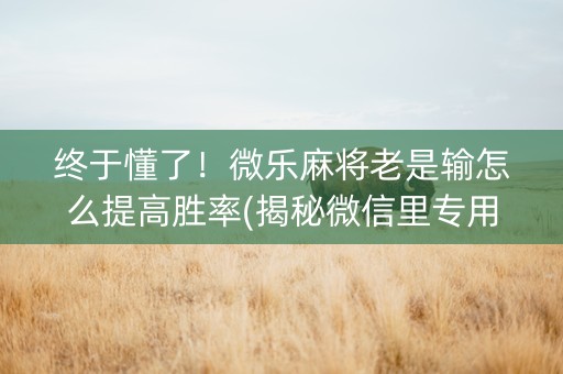 终于懂了！微乐麻将老是输怎么提高胜率(揭秘微信里专用神器)