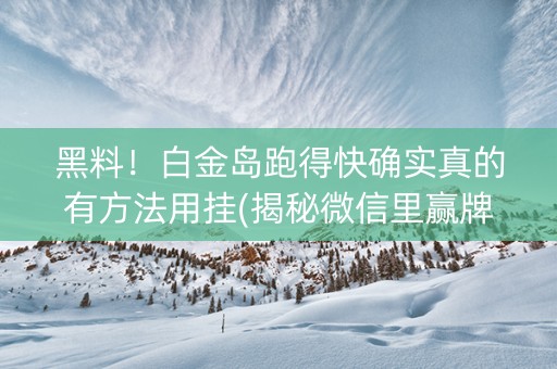 黑料！白金岛跑得快确实真的有方法用挂(揭秘微信里赢牌技巧)