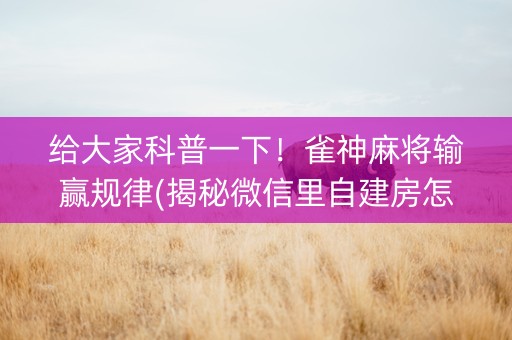 给大家科普一下！雀神麻将输赢规律(揭秘微信里自建房怎么赢)