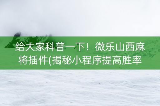 给大家科普一下！微乐山西麻将插件(揭秘小程序提高胜率)