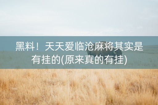 黑料！天天爱临沧麻将其实是有挂的(原来真的有挂)