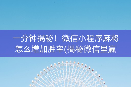 一分钟揭秘！微信小程序麻将怎么增加胜率(揭秘微信里赢牌技巧)