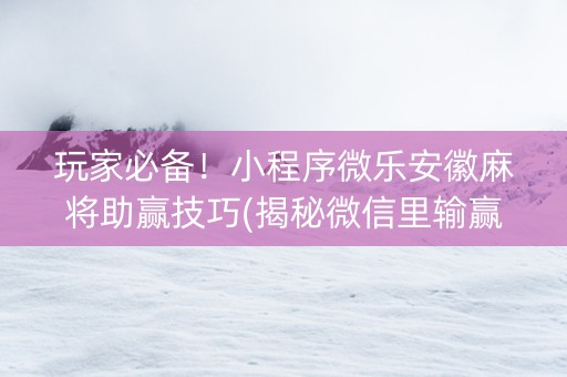 玩家必备！小程序微乐安徽麻将助赢技巧(揭秘微信里输赢规律)