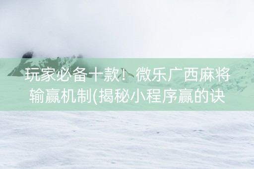 玩家必备十款！微乐广西麻将输赢机制(揭秘小程序赢的诀窍)
