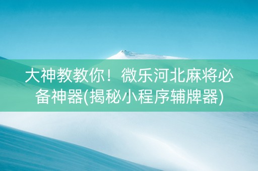 大神教教你！微乐河北麻将必备神器(揭秘小程序辅牌器)