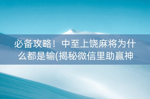 必备攻略！中至上饶麻将为什么都是输(揭秘微信里助赢神器)