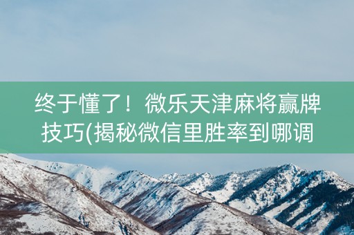 终于懂了！微乐天津麻将赢牌技巧(揭秘微信里胜率到哪调)