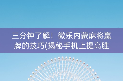 三分钟了解！微乐内蒙麻将赢牌的技巧(揭秘手机上提高胜率)