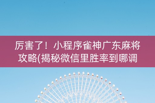 厉害了！小程序雀神广东麻将攻略(揭秘微信里胜率到哪调)